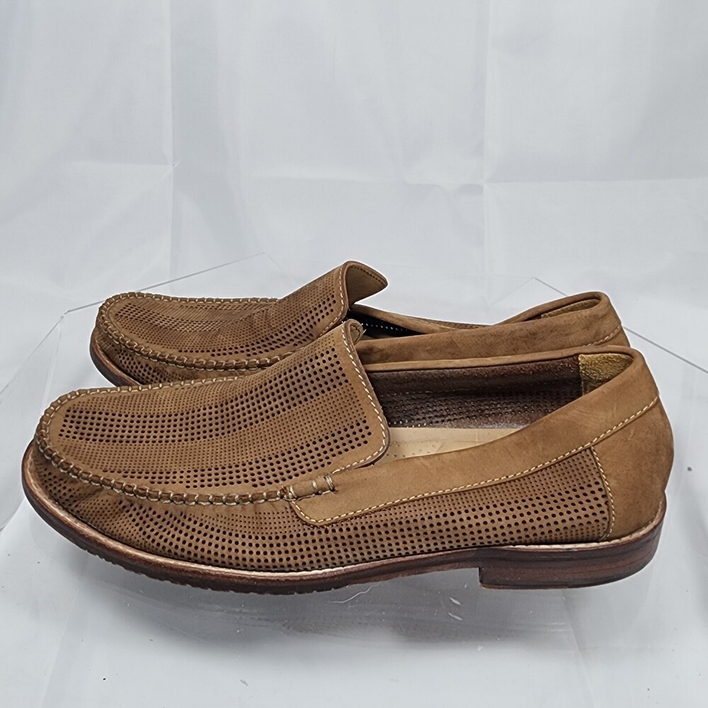 Tommy Bahama FELTON 9 D Tan Brown Leather Slip On Perforated Loafers Shoes